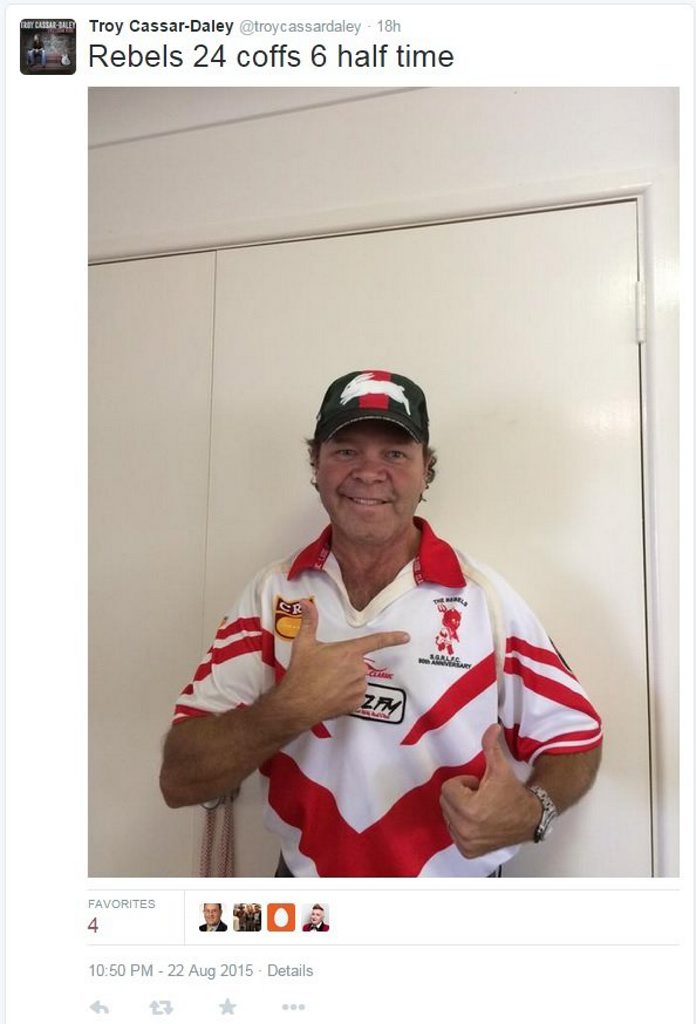 Troy Cassar-Daley posted this photo of him repping' the Rebels! Troy Cassar-Daley posted this photo of him repping' the Rebels!